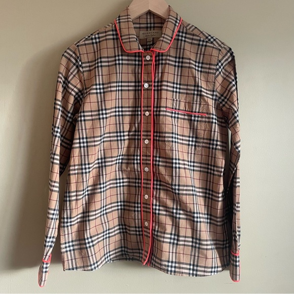 BURBERRY check neon piped pyjama style top - Picture 8 of 13